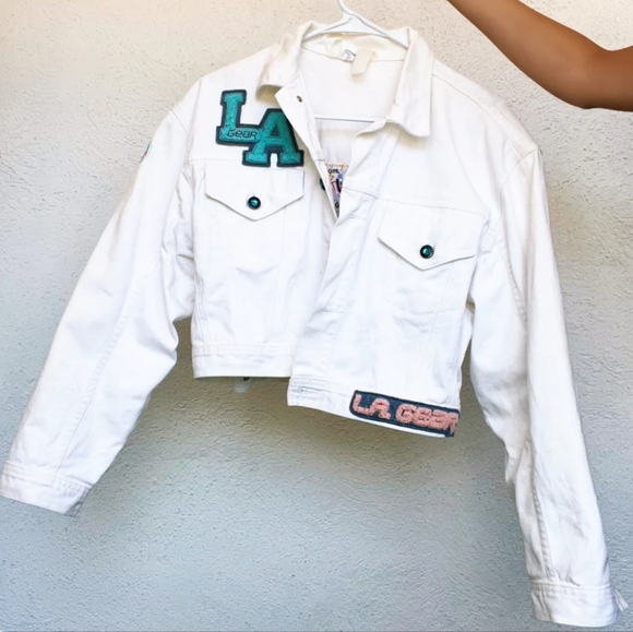 Vintage LA Gear White Denim Cropped Jacket - Picture 3 of 12